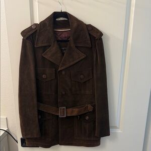 VTG 70s Towncraft Genuine Suede Leather JCPenney Brown Belt Coat Jacket 4 Pocket